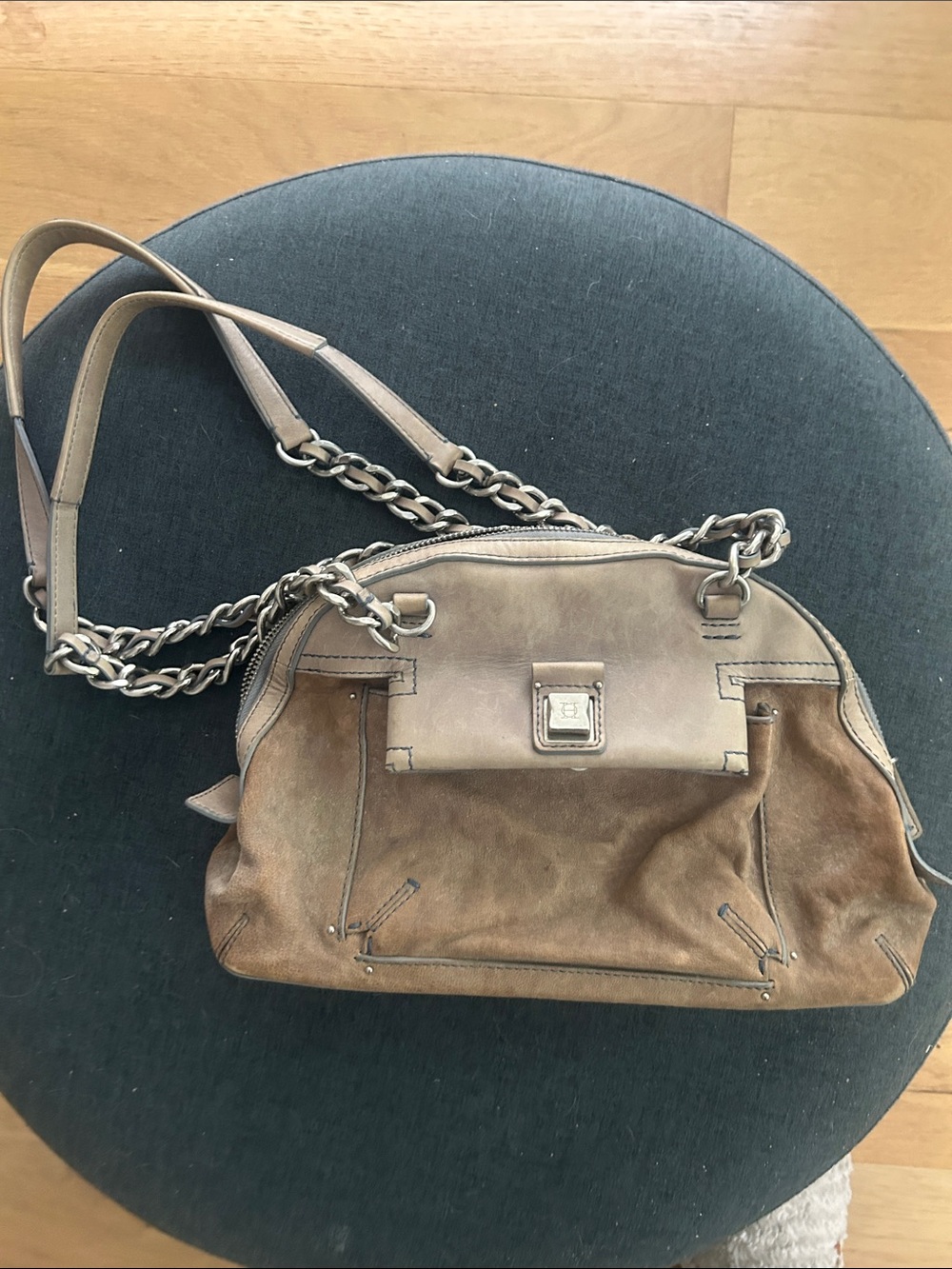 Olivia Harris Taupe Chain-Accent Shoulder Bag